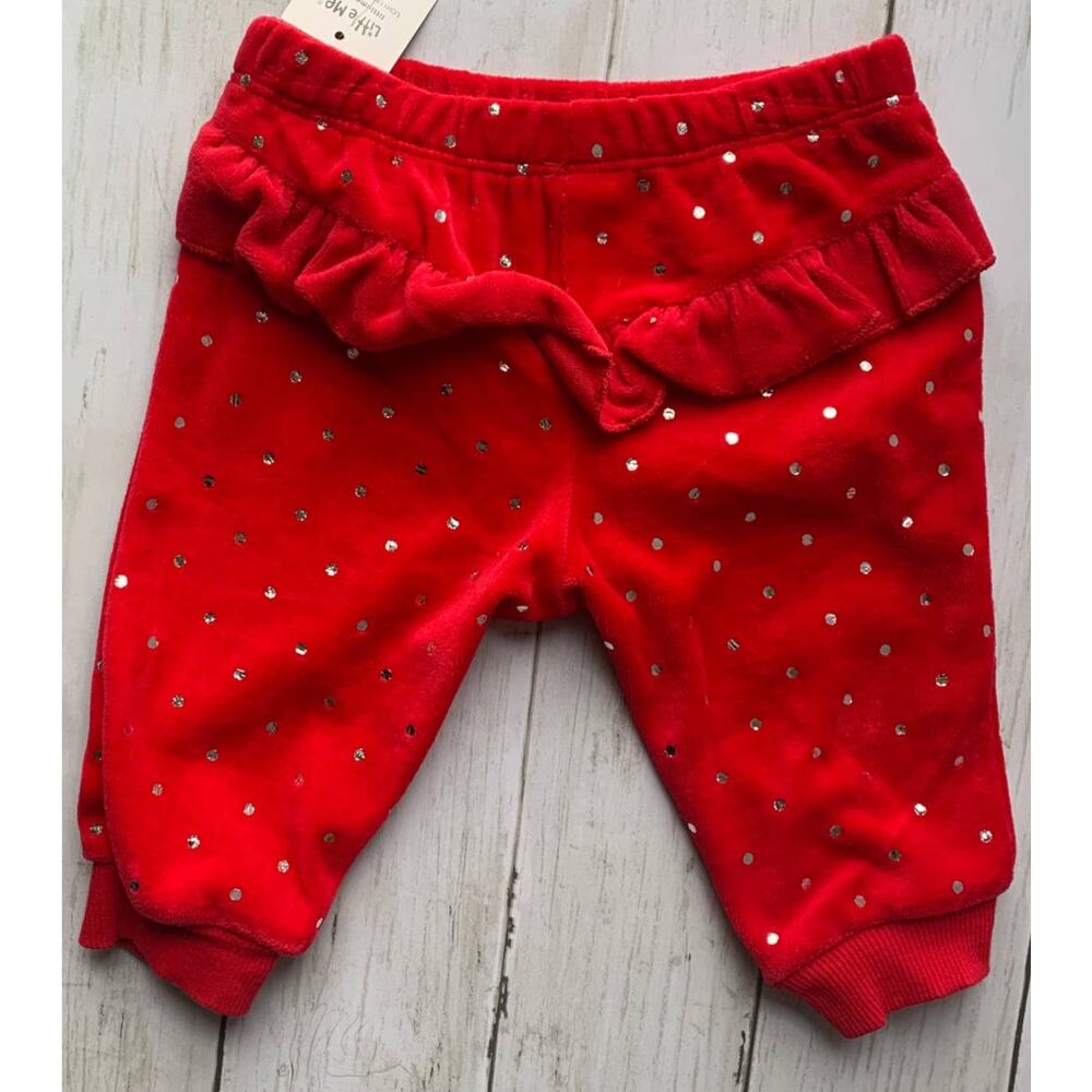 NWT Little Me Velvet Ruffle Pants in Red